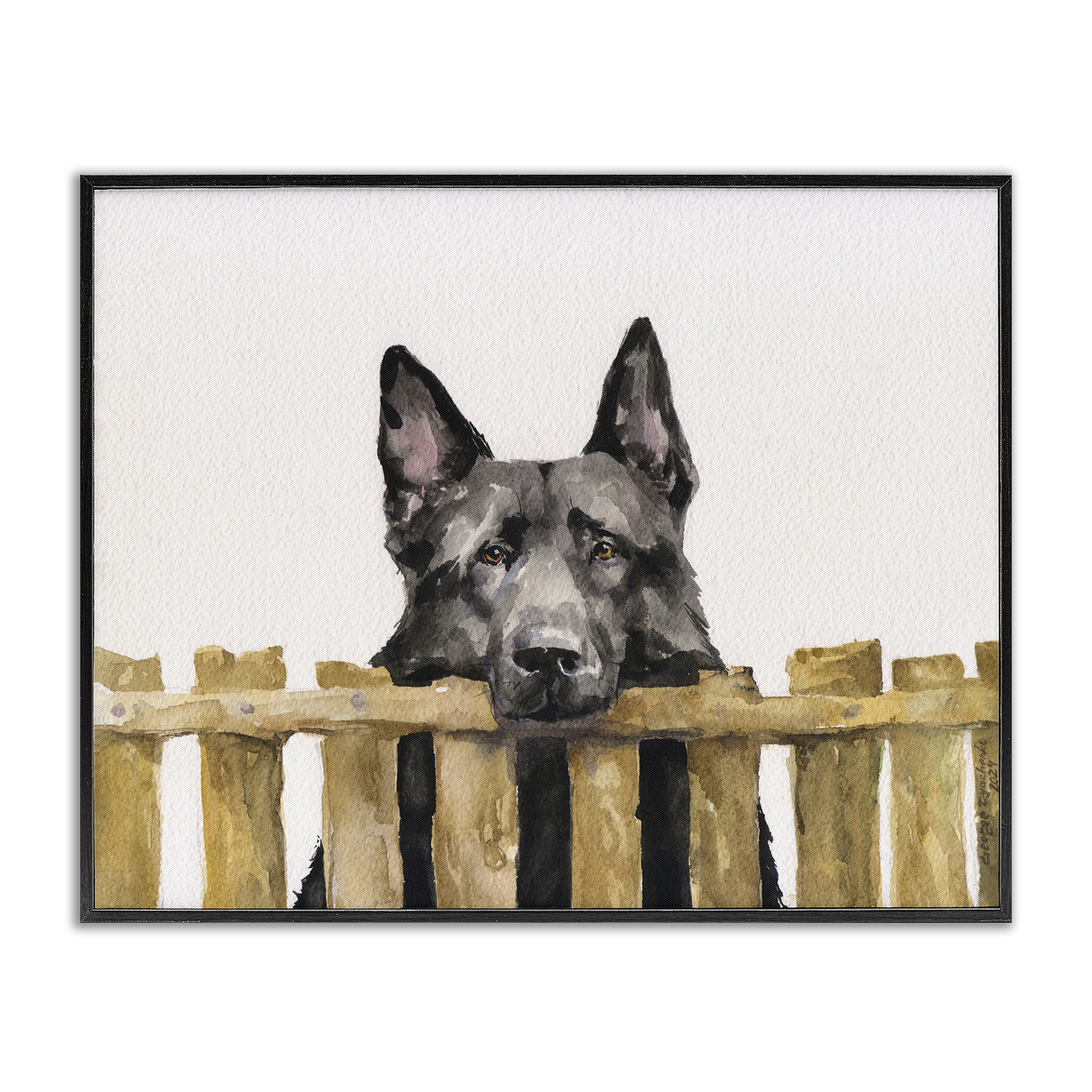 Stupell Industries Black German Shepherd Animals Painting Black Framed Art Print Wall Art, 30 x 24