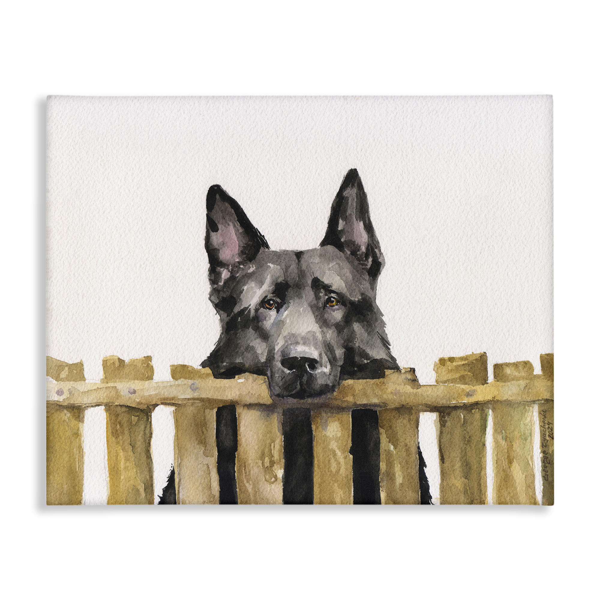 Stupell Industries Black German Shepherd Animals Painting Wrapped Canvas Art Print Wall Art, 48 x 36