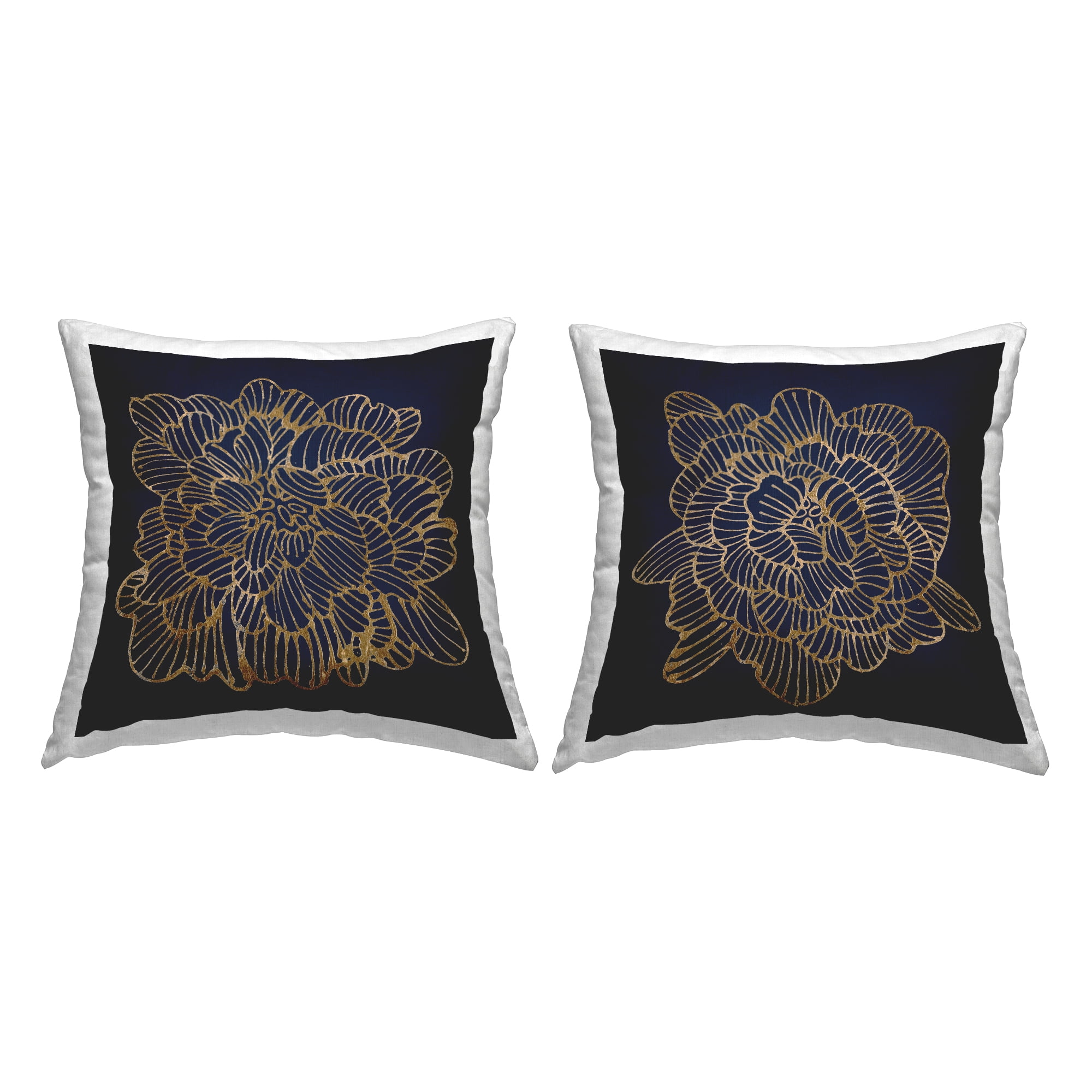Stupell Industries Black & Glam Blossoms Square Decorative Printed Throw Pillow, 18 x 18, Set of 2