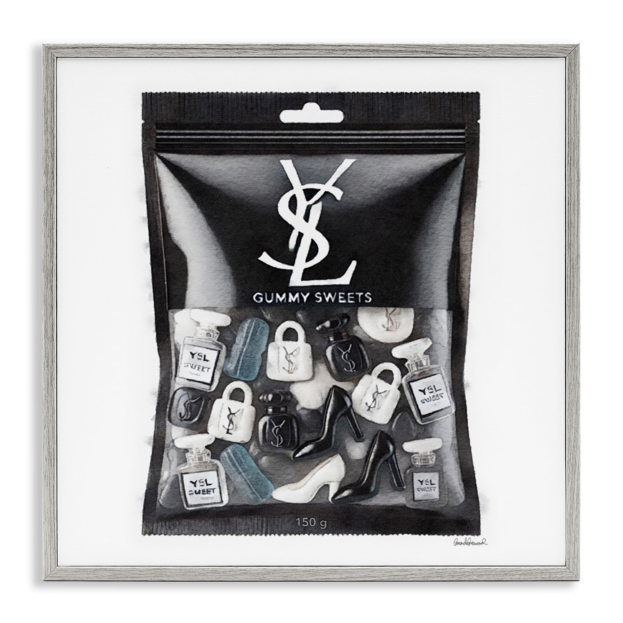 Stupell Industries Black Glam Candies Fashion Painting Gray Framed Art Print Wall Art, 12 x 12