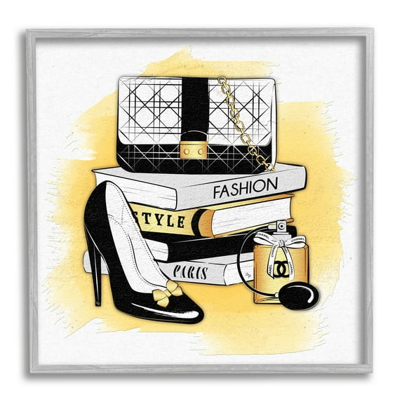 Stupell Industries Black Glam Fashion Book Stack Beauty & Fashion Painting Gray Framed Art Print Wall Art