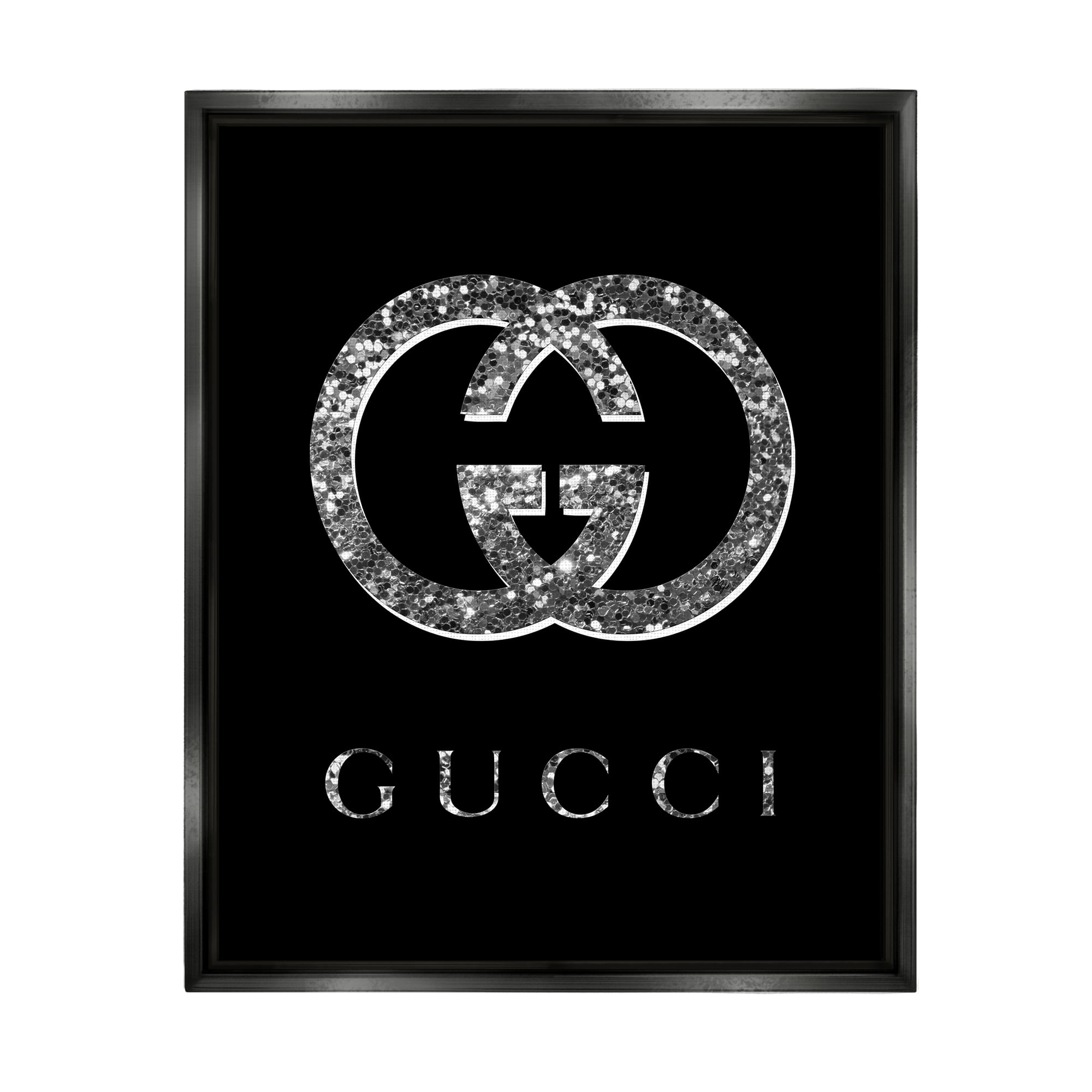 Stupell Industries Black Glam Fashion Symbol Typography Painting Black Floater Framed Art Print Wall Art, 25 x 31