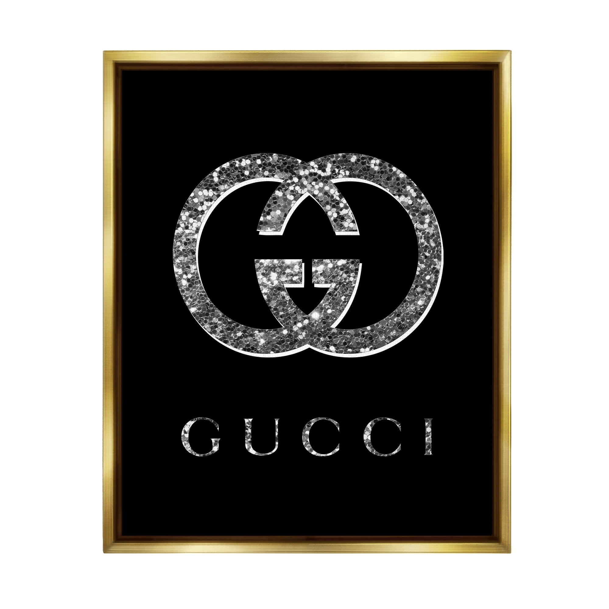 Stupell Industries Black Glam Fashion Symbol Typography Painting Gold Floater Framed Art Print Wall Art, 17 x 21