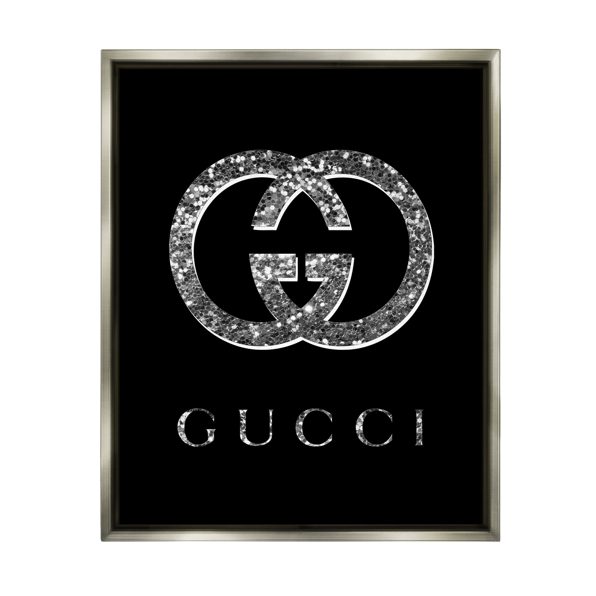 Stupell Industries Black Glam Fashion Symbol Typography Painting Gray Floater Framed Art Print Wall Art, 25 x 31
