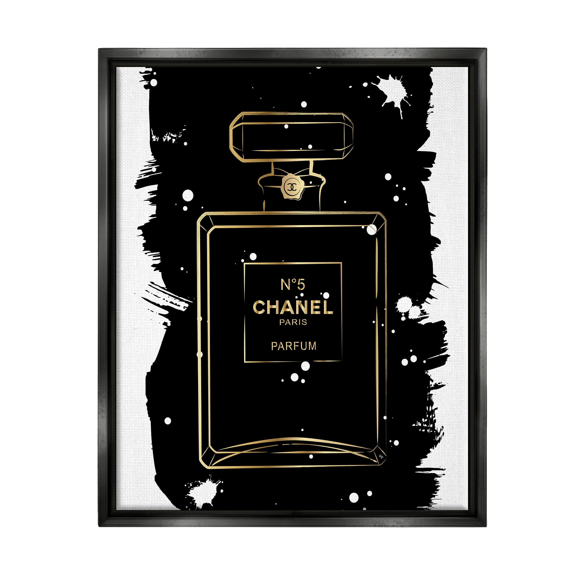 Stupell Industries Black Glam Perfume Beauty & Fashion Painting Black Floater Framed Art Print Wall Art, 17 x 21