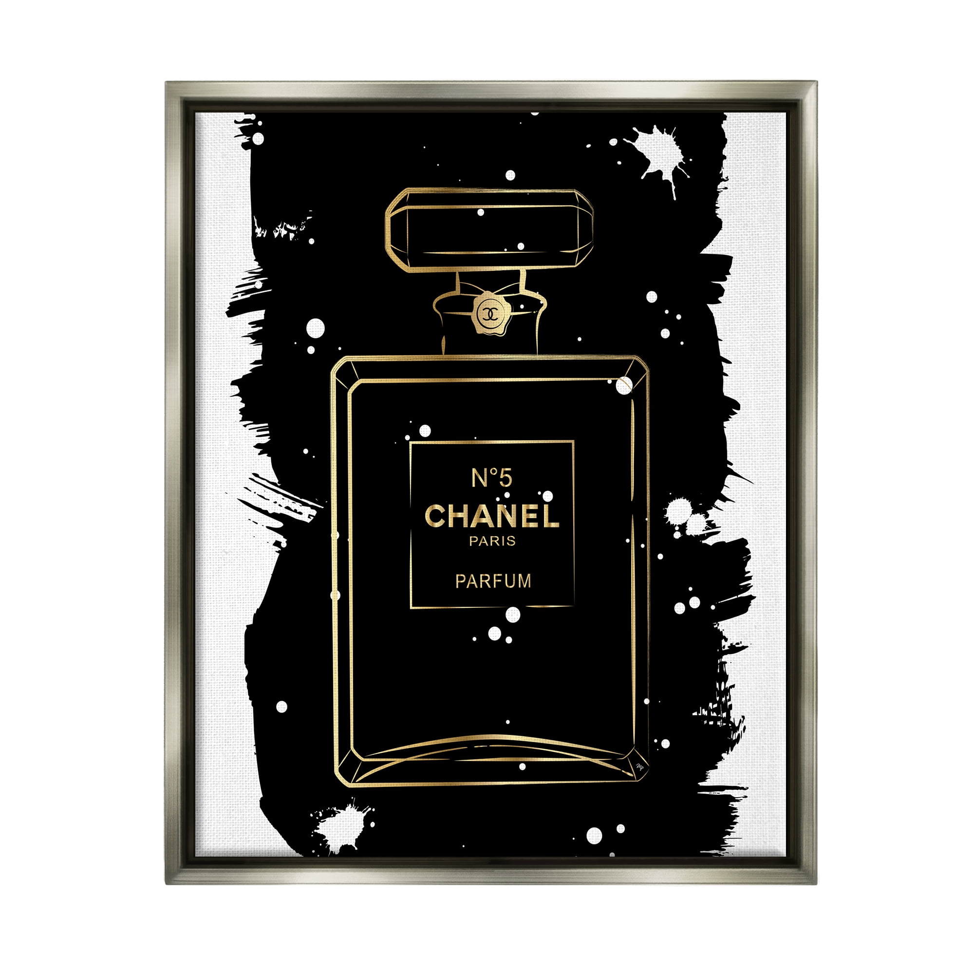 Stupell Industries Black Glam Perfume Beauty & Fashion Painting Gray Floater Framed Art Print Wall Art, 17 x 21