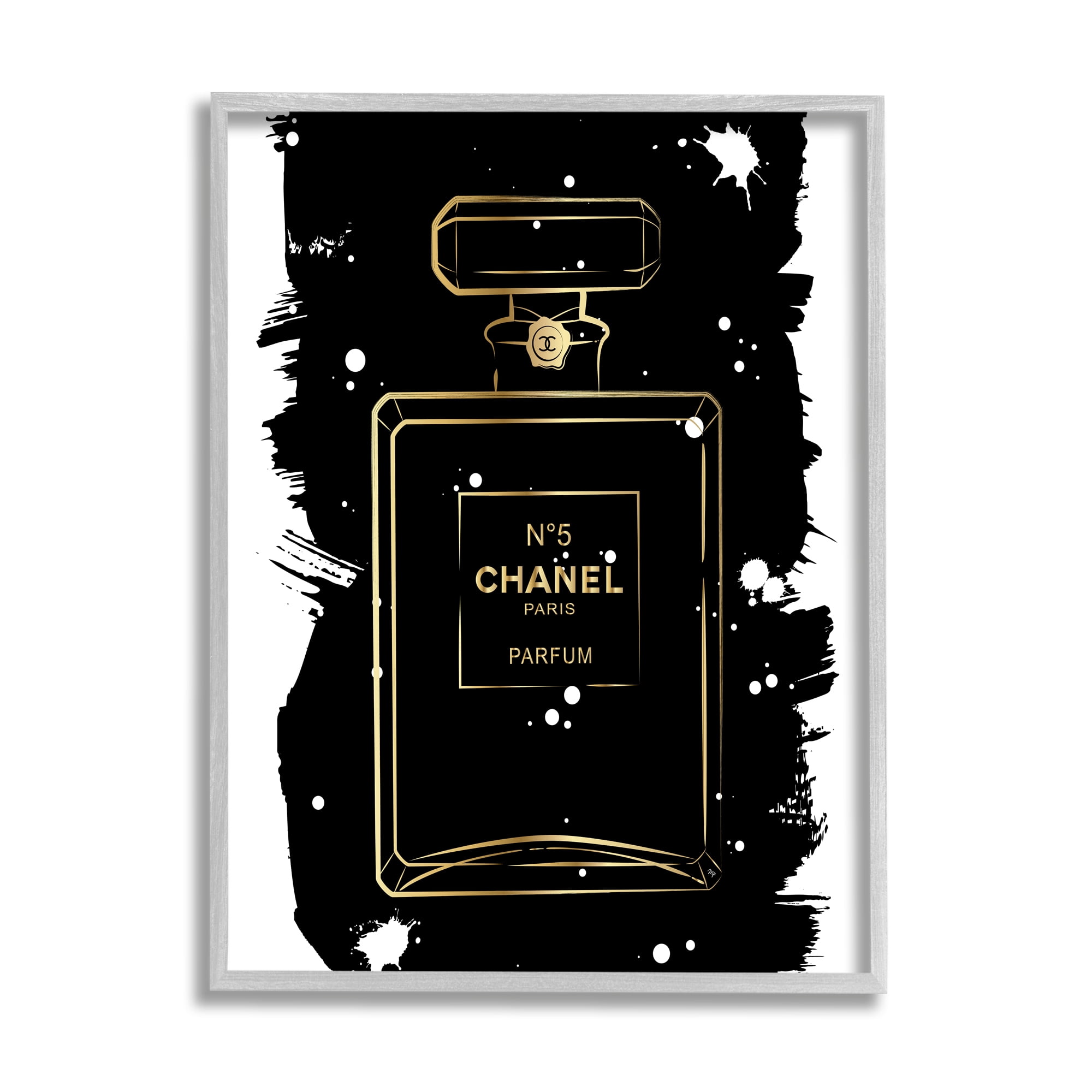 Stupell Industries Black Glam Perfume Beauty & Fashion Painting Gray Framed Art Print Wall Art, 24 x 30