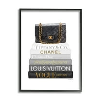 Stupell Industries Black Glam Purse Chic Modern Bookstack Beauty & Fashion Painting Black Framed Art Print Wall Art, 11 x 14