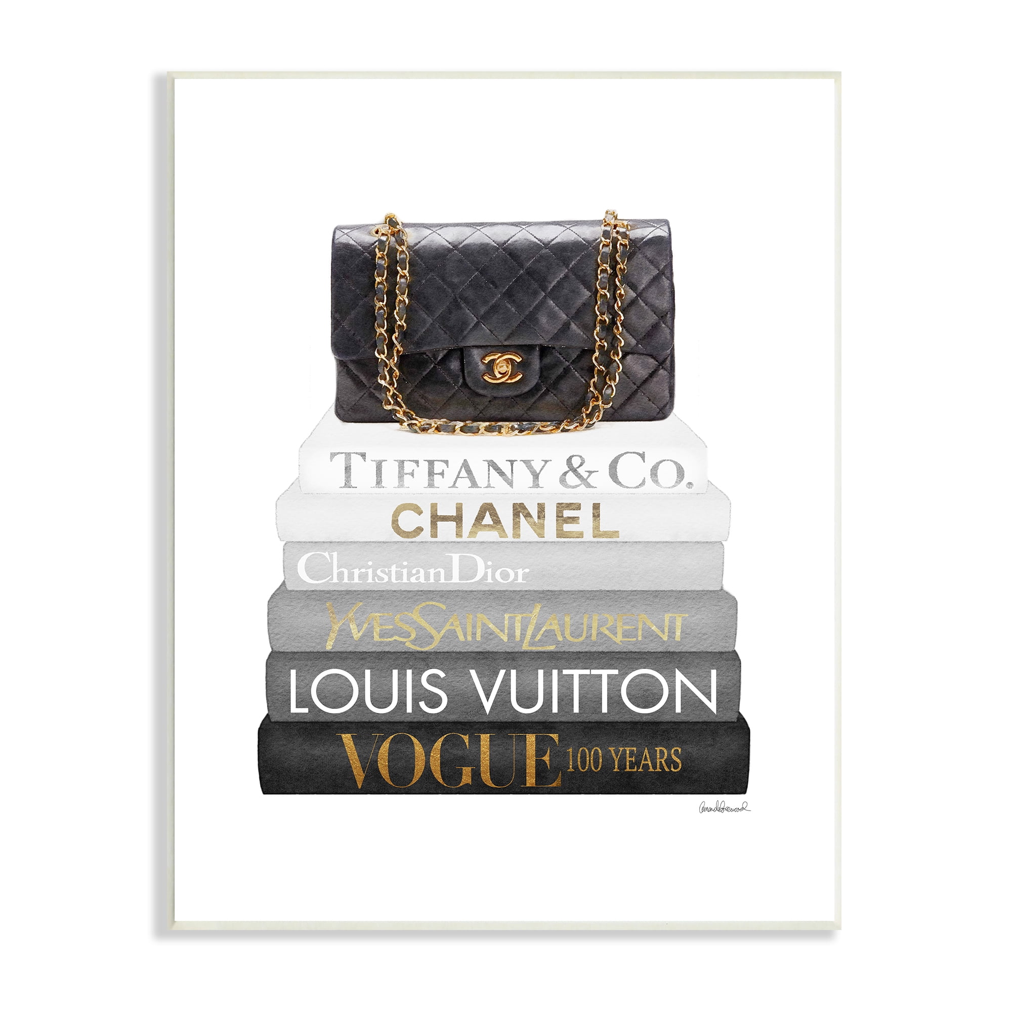 Stupell Industries Black Glam Purse Chic Modern Bookstack Beauty & Fashion Painting Unframed Art Print Wall Art, 13 x 19