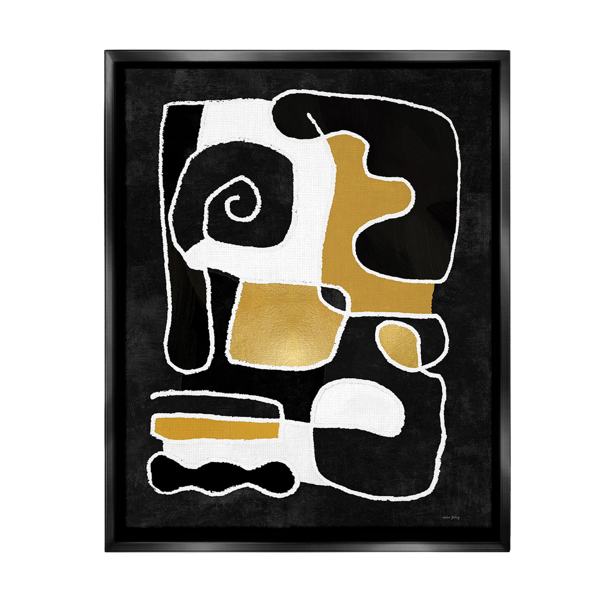 Stupell Industries Black & Glam Squiggles Abstract Painting Black Floater Framed Canvas Art Print Wall Art, 17 x 21