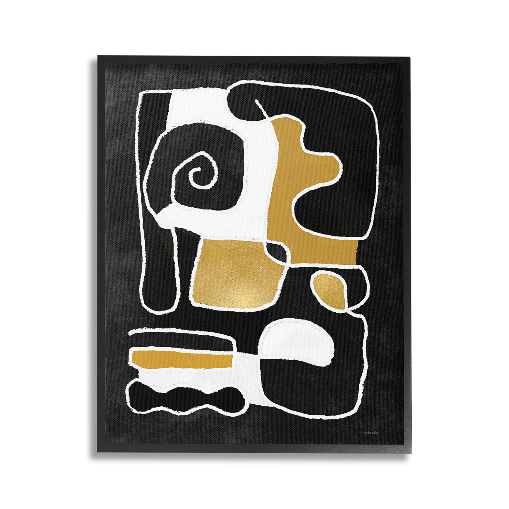 Stupell Industries Black & Glam Squiggles Abstract Painting Black Framed Art Print Wall Art, 16 x 20