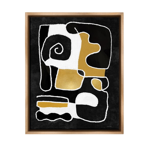 Stupell Industries Black & Glam Squiggles Abstract Painting Brown Floater Framed Canvas Art Print Wall Art, 17 x 21