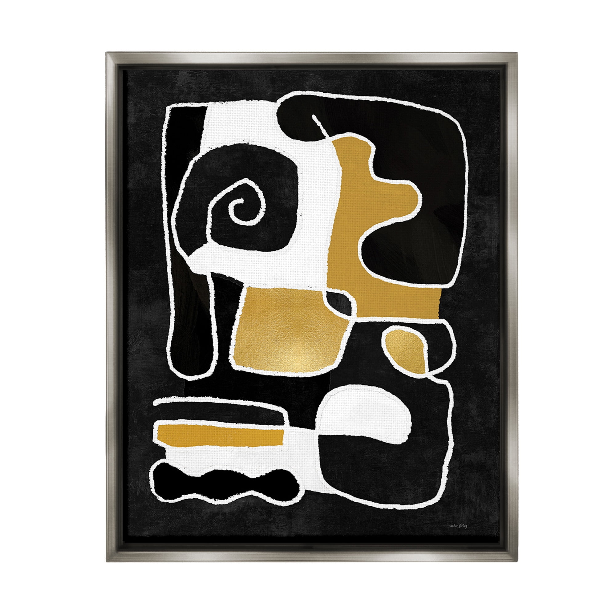 Stupell Industries Black & Glam Squiggles Abstract Painting Gray Floater Framed Canvas Art Print Wall Art, 25 x 31