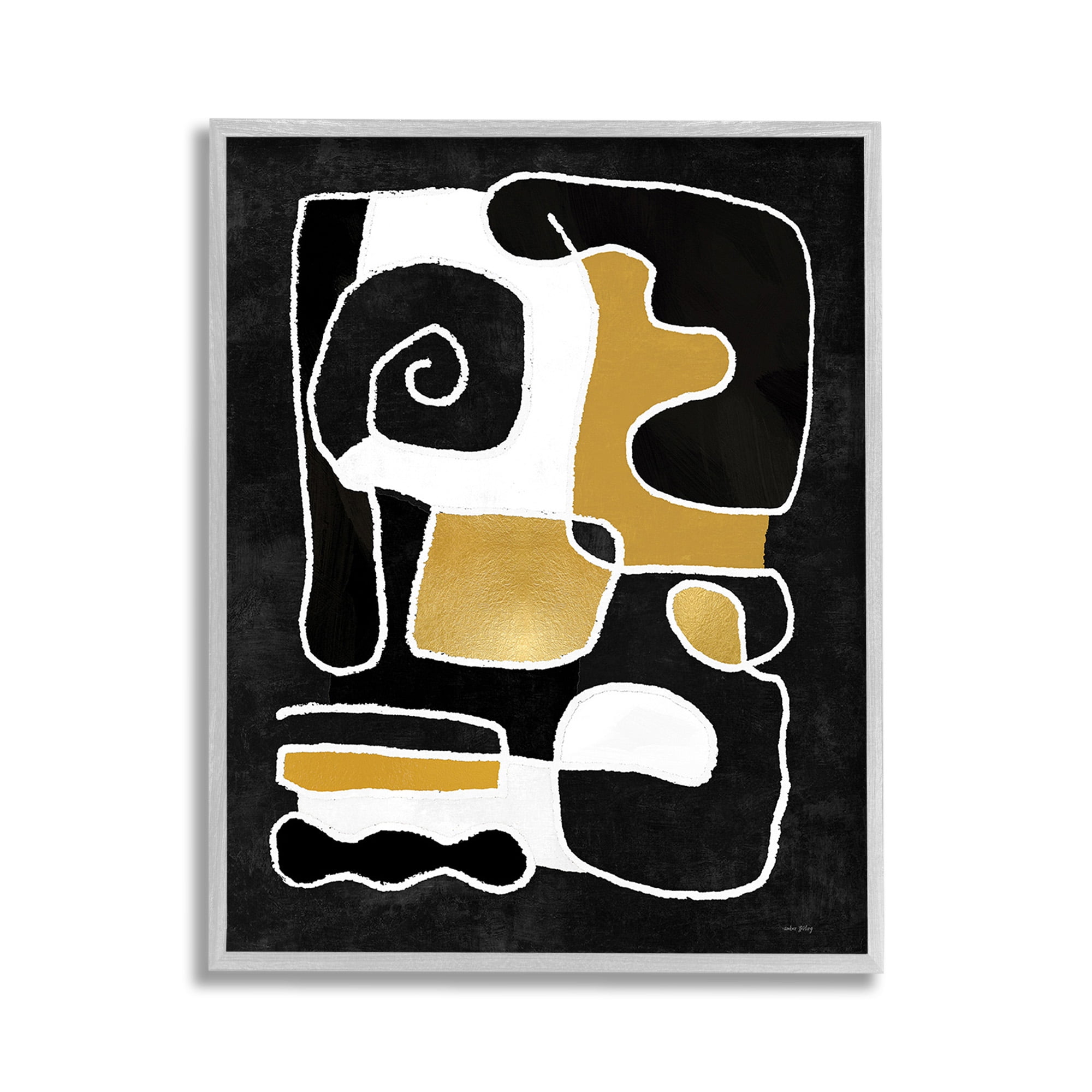 Stupell Industries Black & Glam Squiggles Abstract Painting Gray Framed Art Print Wall Art, 11 x 14