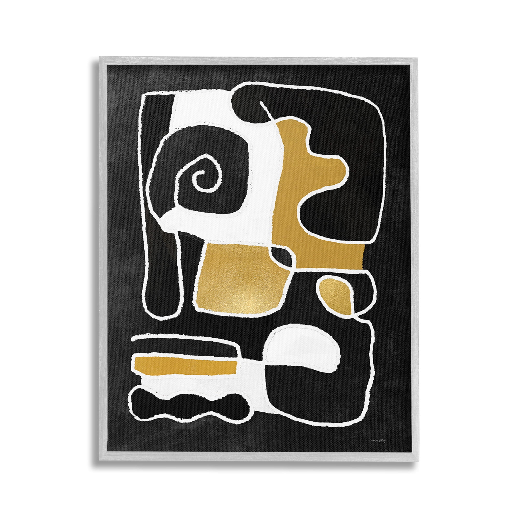 Stupell Industries Black & Glam Squiggles Abstract Painting Gray Framed Art Print Wall Art, 16 x 20