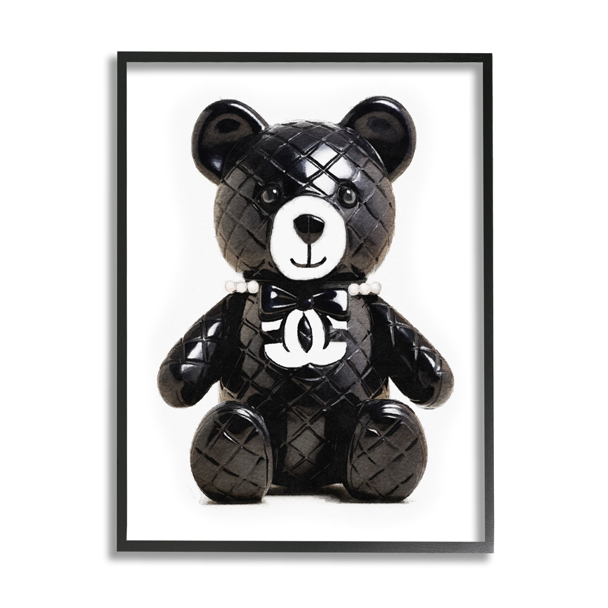Stupell Industries Black Glam Teddy Bear Beauty & Fashion Painting Black Framed Art Print Wall Art, 24 x 30