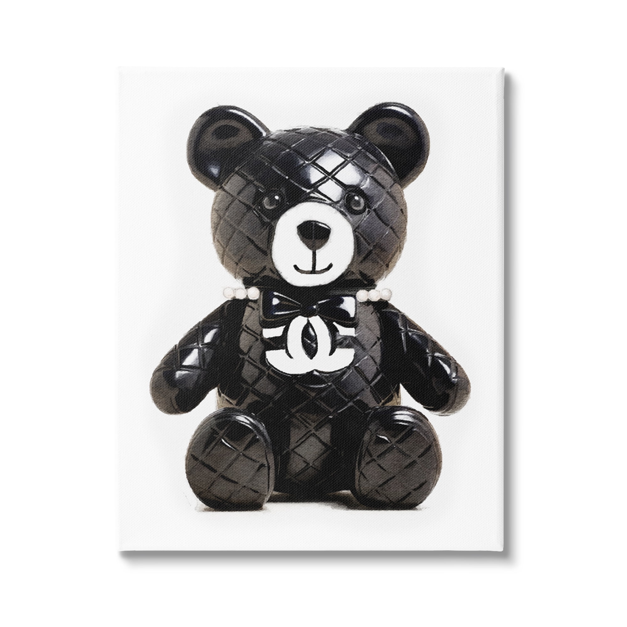 Stupell Industries Black Glam Teddy Bear Beauty & Fashion Painting Gallery Wrapped Canvas Art Print Wall Art, 16 x 20