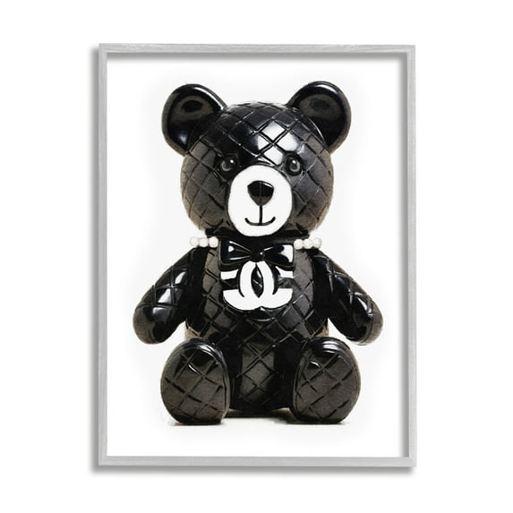 Stupell Industries Black Glam Teddy Bear Beauty & Fashion Painting Gray Framed Art Print Wall Art, 24 x 30