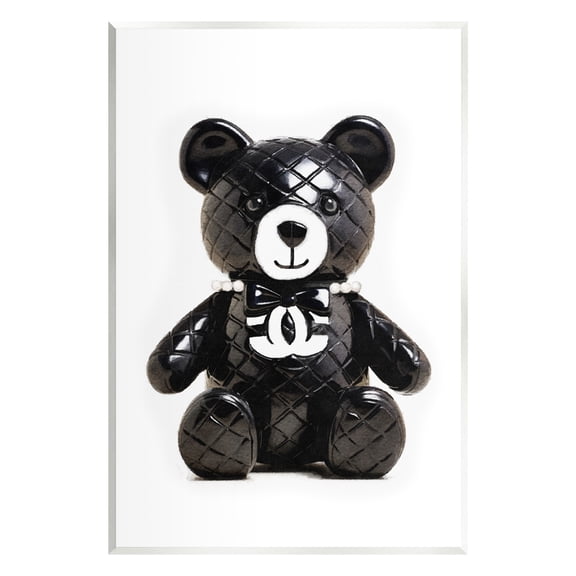 Stupell Industries Black Glam Teddy Bear Beauty & Fashion Painting Unframed Art Print Wall Art, 10 x 15