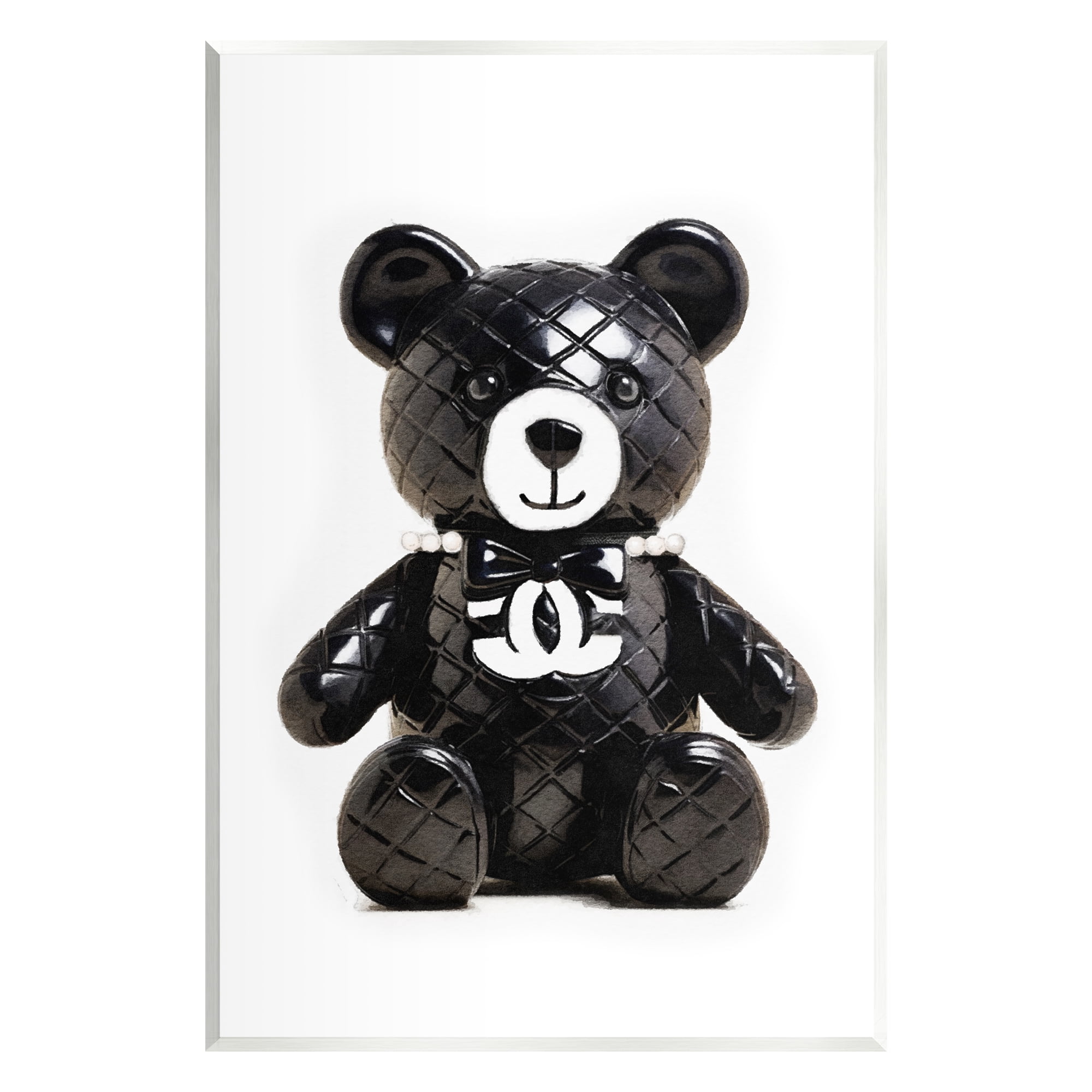 Stupell Industries Black Glam Teddy Bear Beauty & Fashion Painting Unframed Art Print Wall Art, 13 x 19