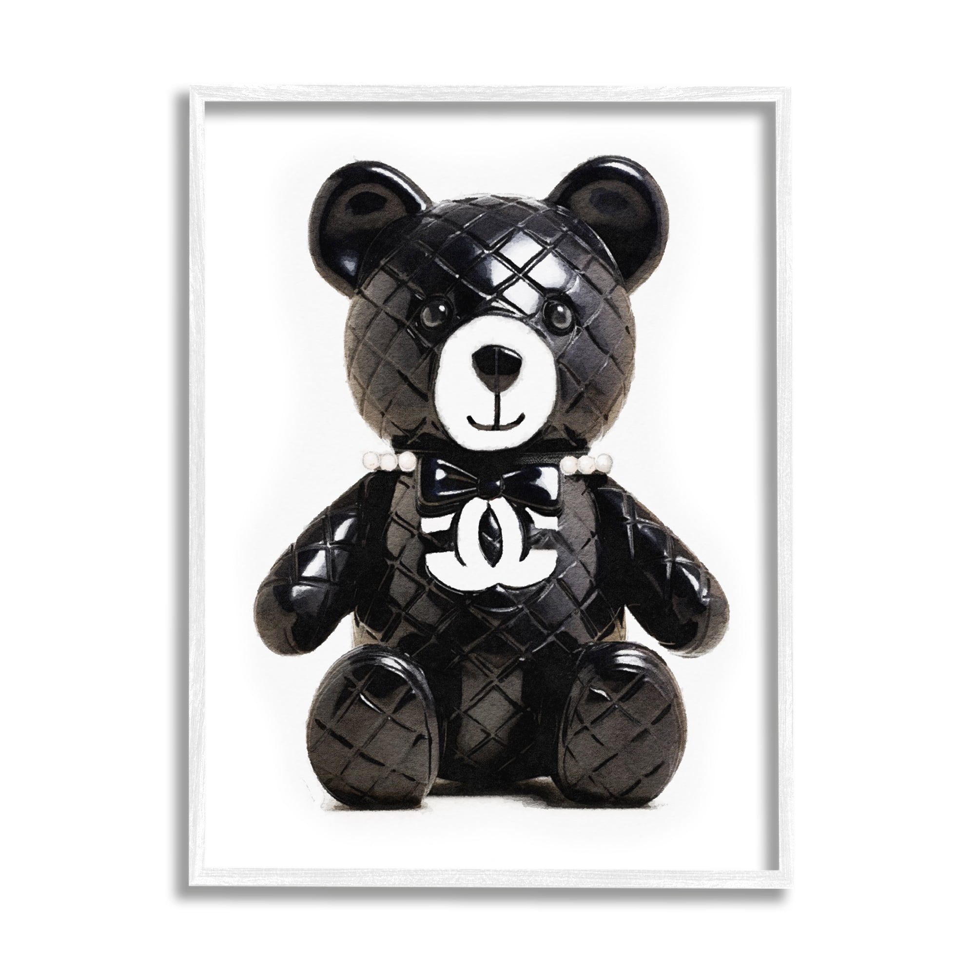 Stupell Industries Black Glam Teddy Bear Beauty & Fashion Painting White Framed Art Print Wall Art, 16 x 20