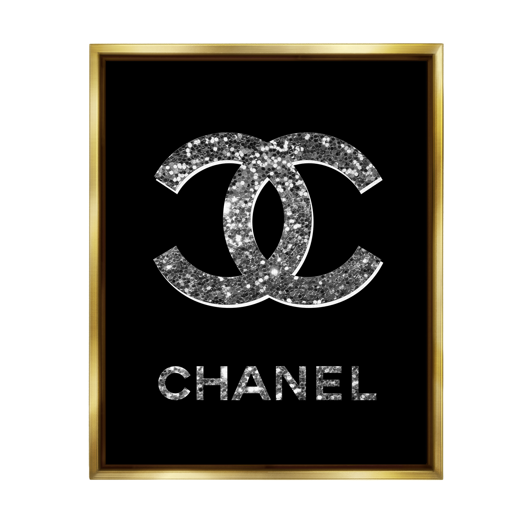 Stupell Industries Black Gleaming Glam Symbol Typography Painting Gold Floater Framed Art Print Wall Art, 25 x 31