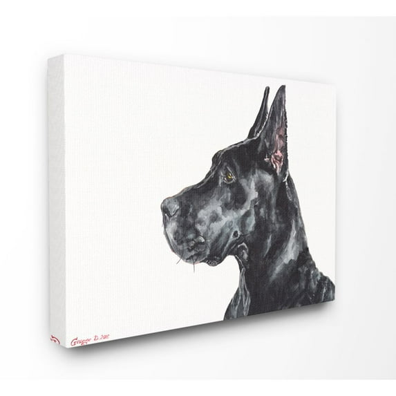 Stupell Industries Black Great Dane Dog Pet Animal Watercolor Painting Canvas Wall Art by George Dyachenko