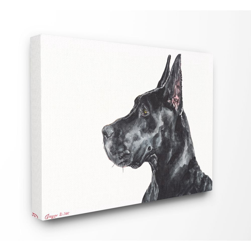 Stupell Industries Black Great Dane Dog Pet Animal Watercolor Painting Super Canvas Wall Art by George Dyachenko