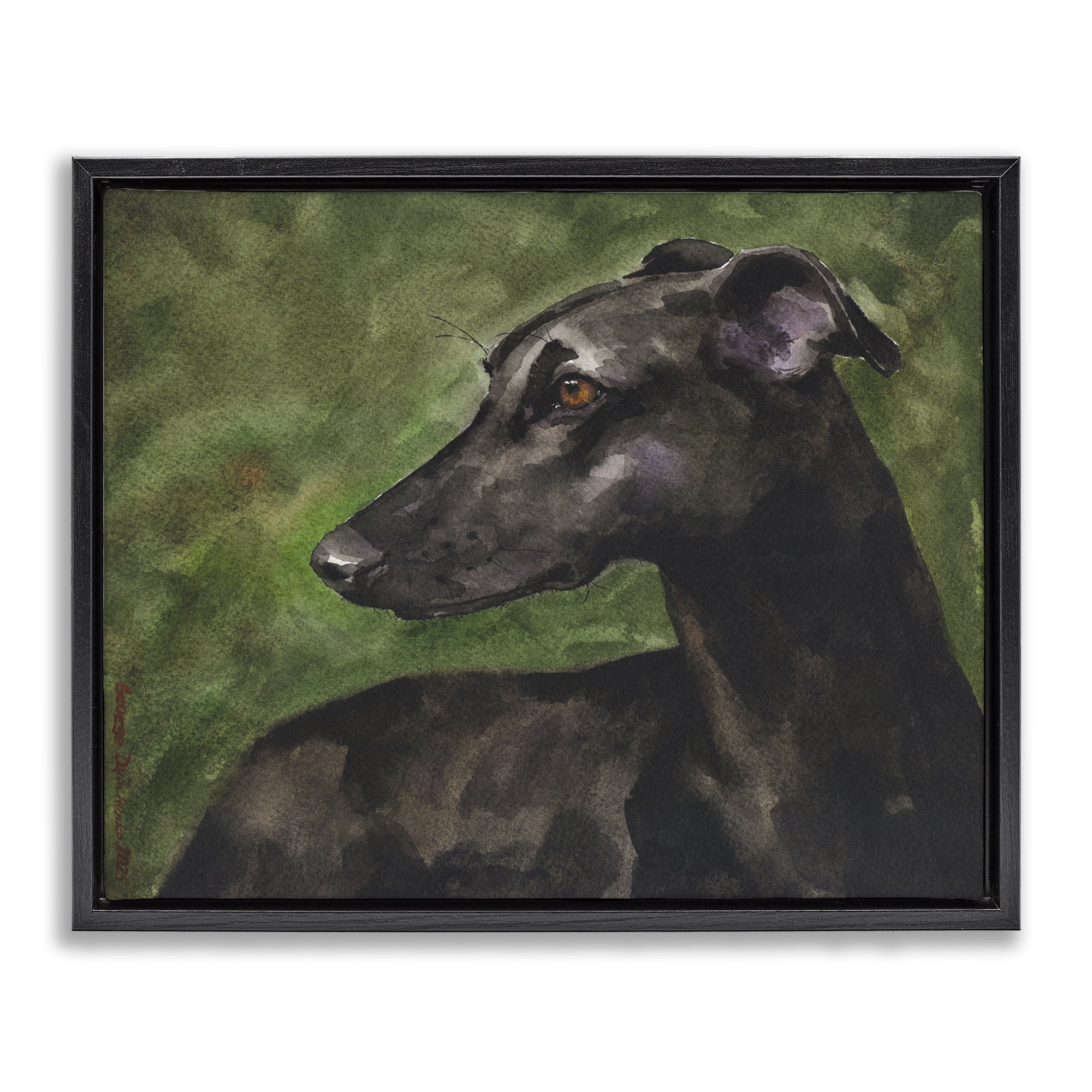 Stupell Industries Black Greyhound Portrait Black Framed Floater Canvas Wall Art, design by George Dyachenko