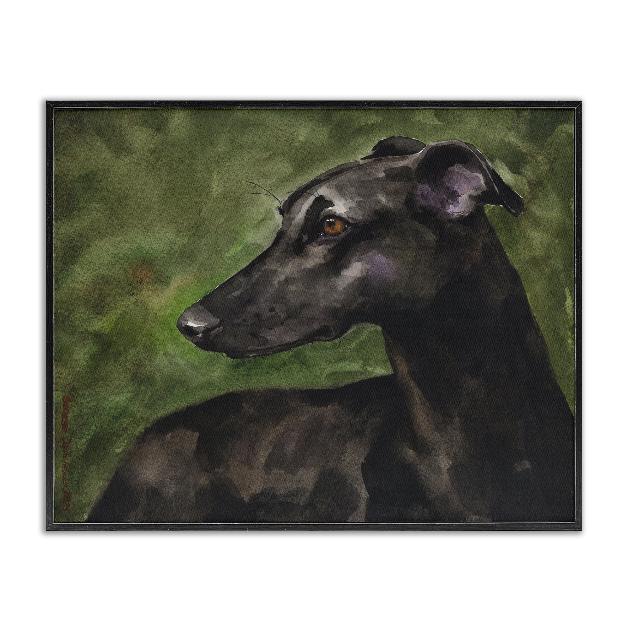 Stupell Industries Black Greyhound Portrait Black Framed Giclee Art, design by George Dyachenko