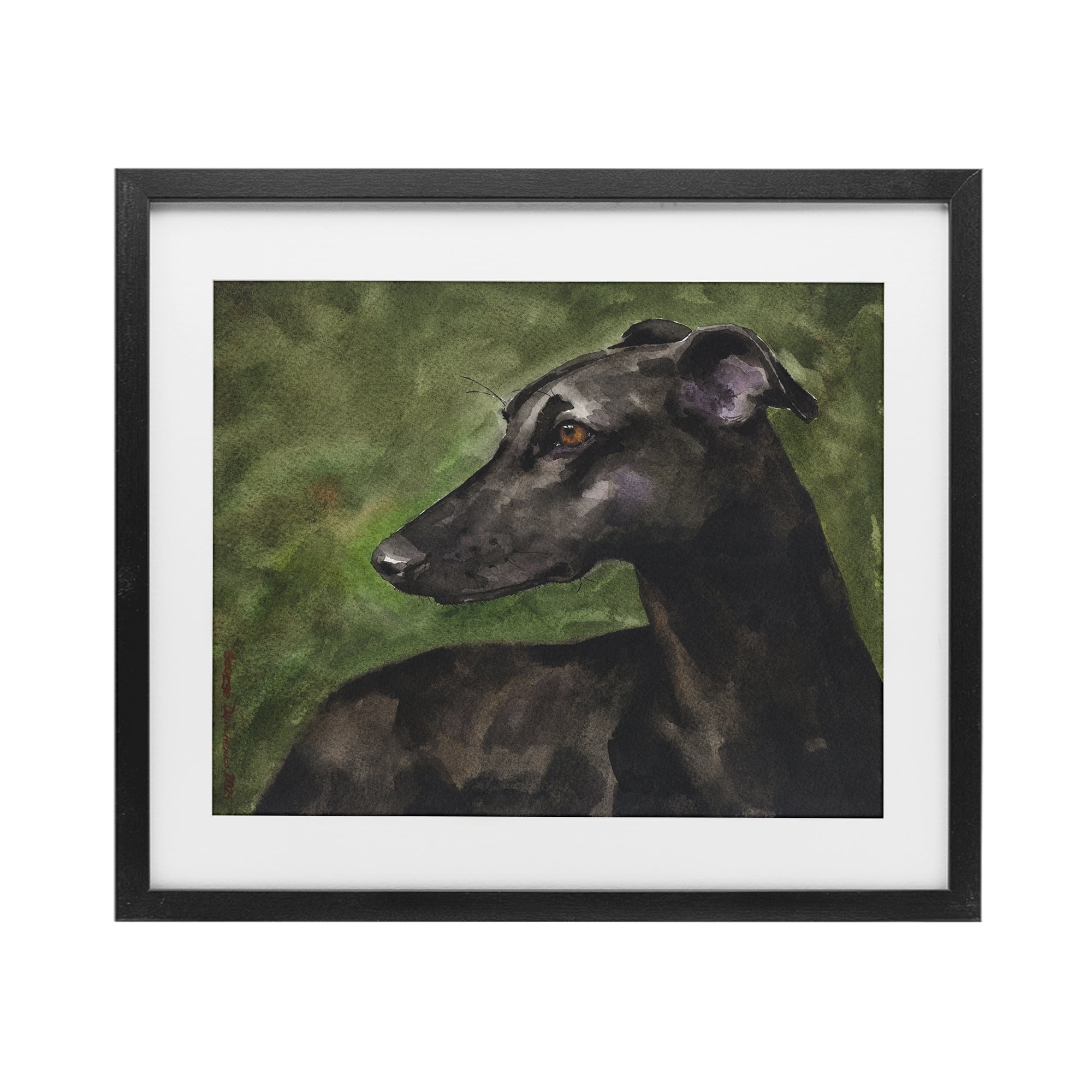 Stupell Industries Black Greyhound Portrait Black Framed Print Under Glass, design by George Dyachenko