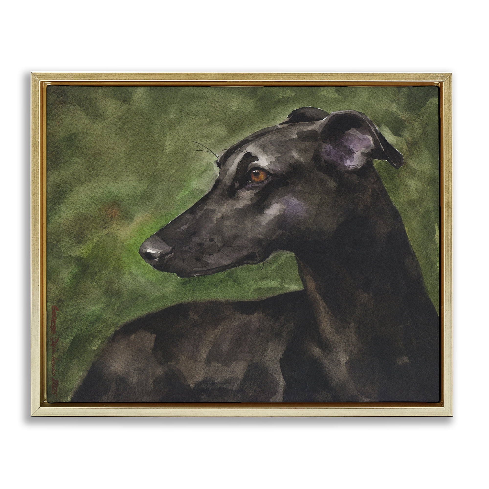 Stupell Industries Black Greyhound Portrait Gold Framed Floater Canvas Wall Art, design by George Dyachenko