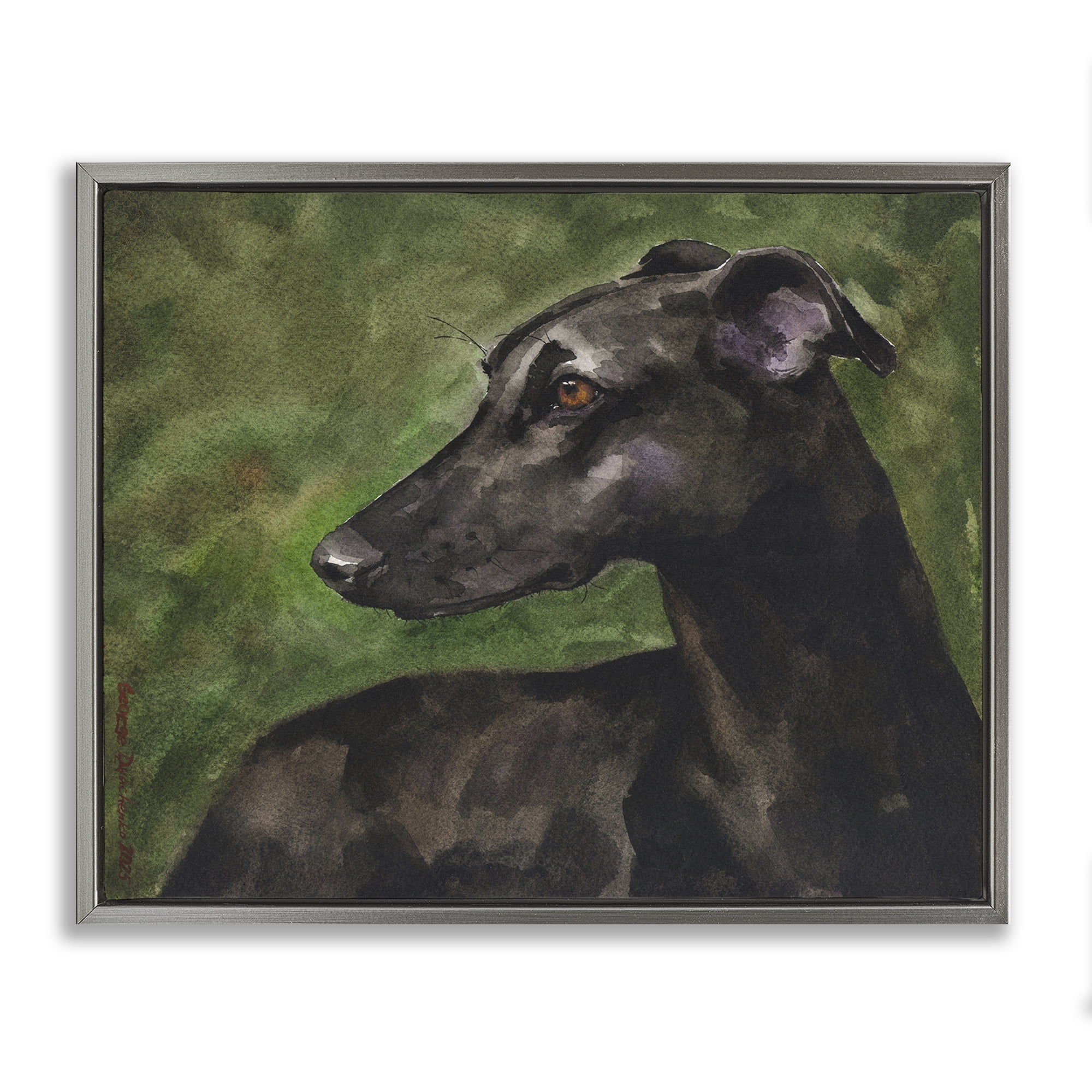 Stupell Industries Black Greyhound Portrait Gray Framed Floater Canvas Wall Art, design by George Dyachenko