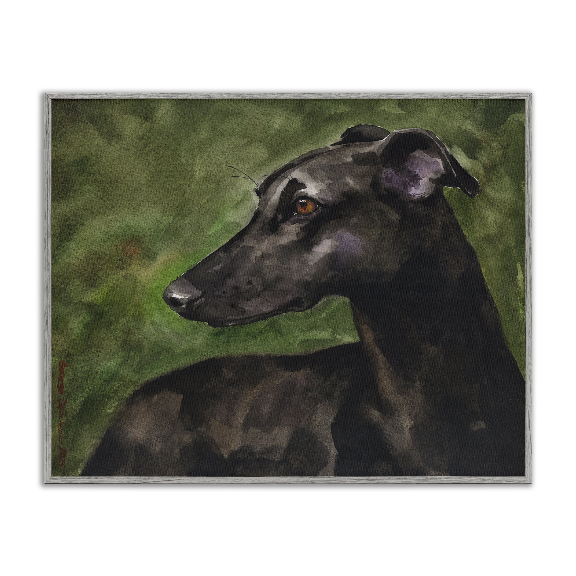 Stupell Industries Black Greyhound Portrait Gray Framed Giclee Art, design by George Dyachenko