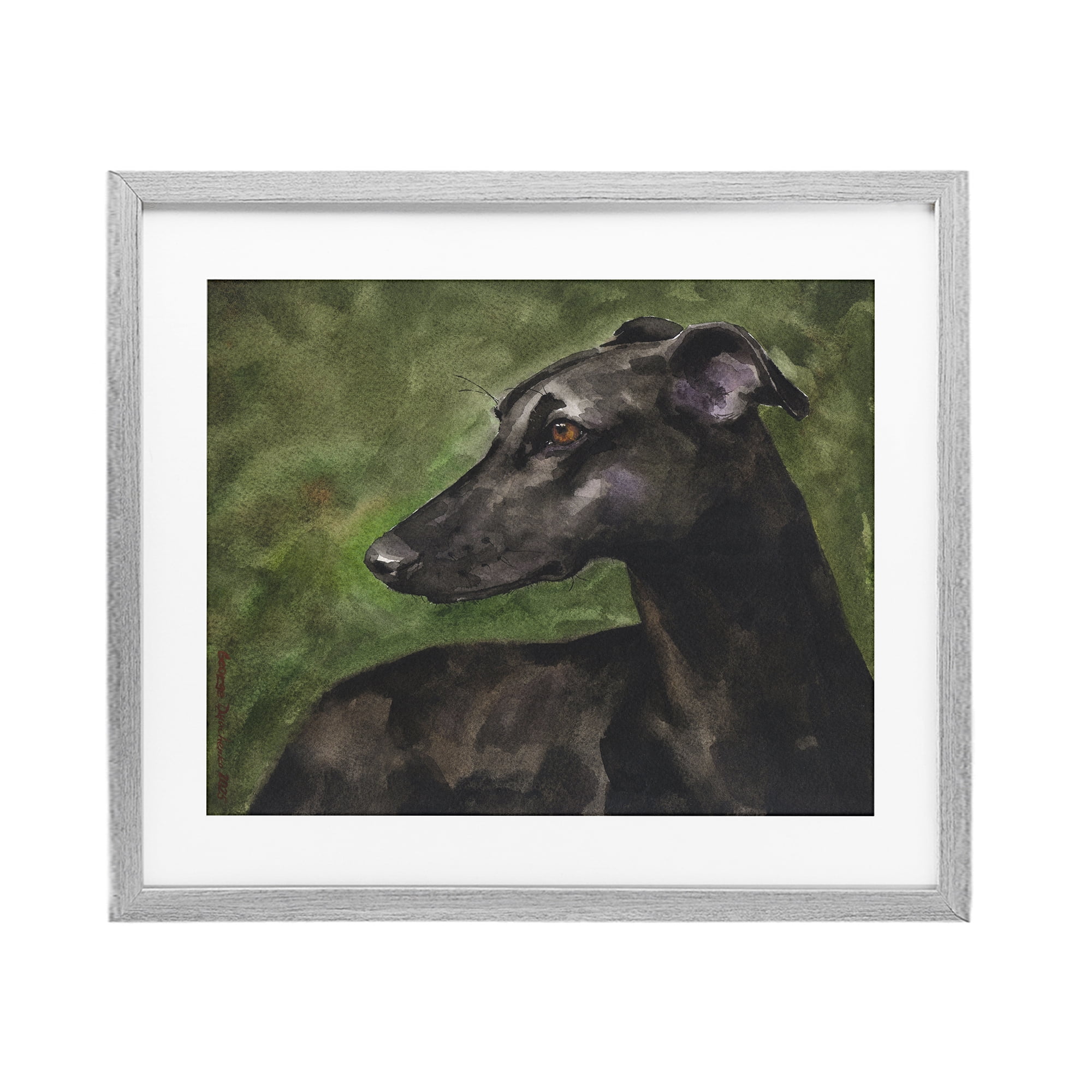 Stupell Industries Black Greyhound Portrait Gray Framed Print Under Glass, design by George Dyachenko