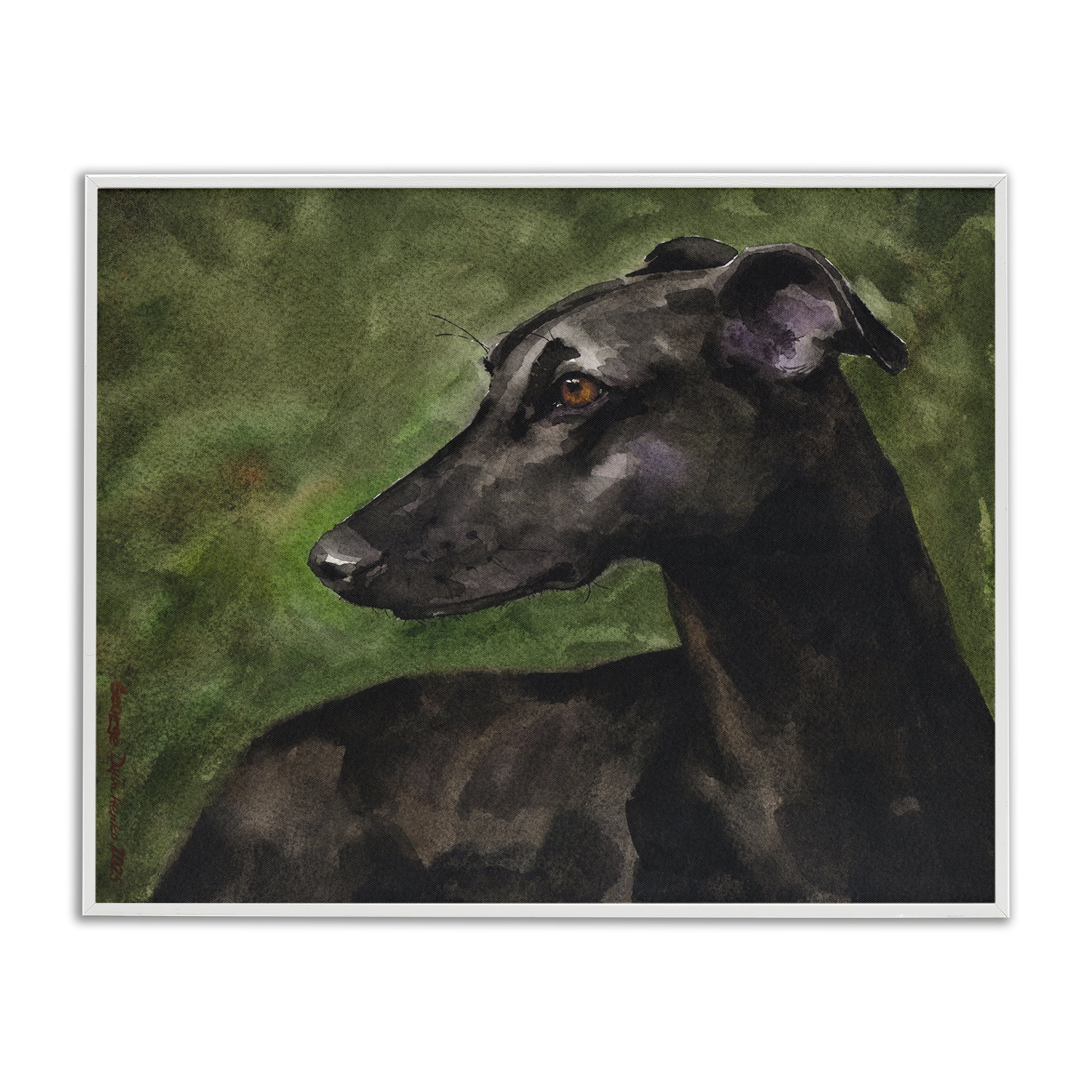 Stupell Industries Black Greyhound Portrait White Framed Giclee Art, design by George Dyachenko