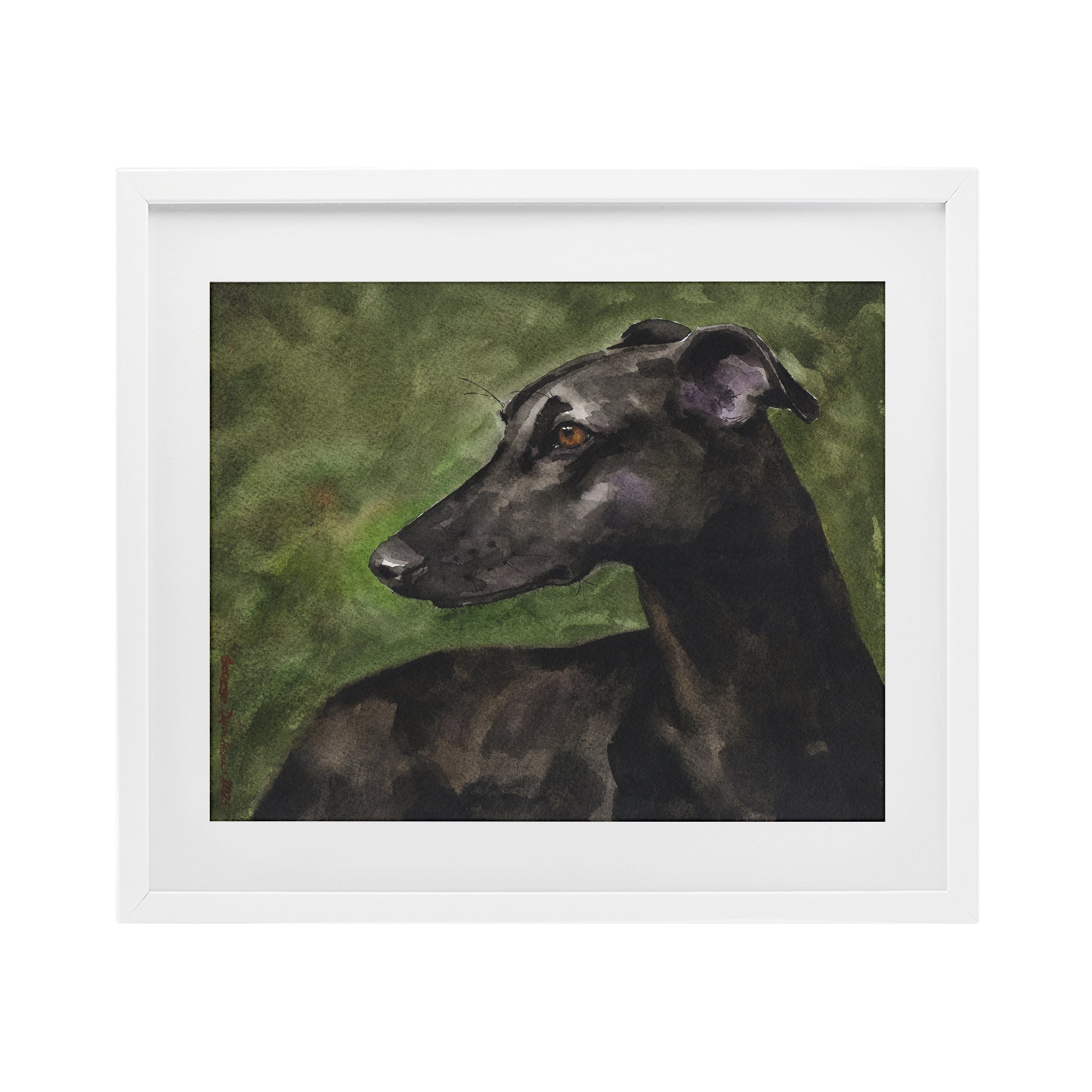 Stupell Industries Black Greyhound Portrait White Framed Print Under Glass, design by George Dyachenko