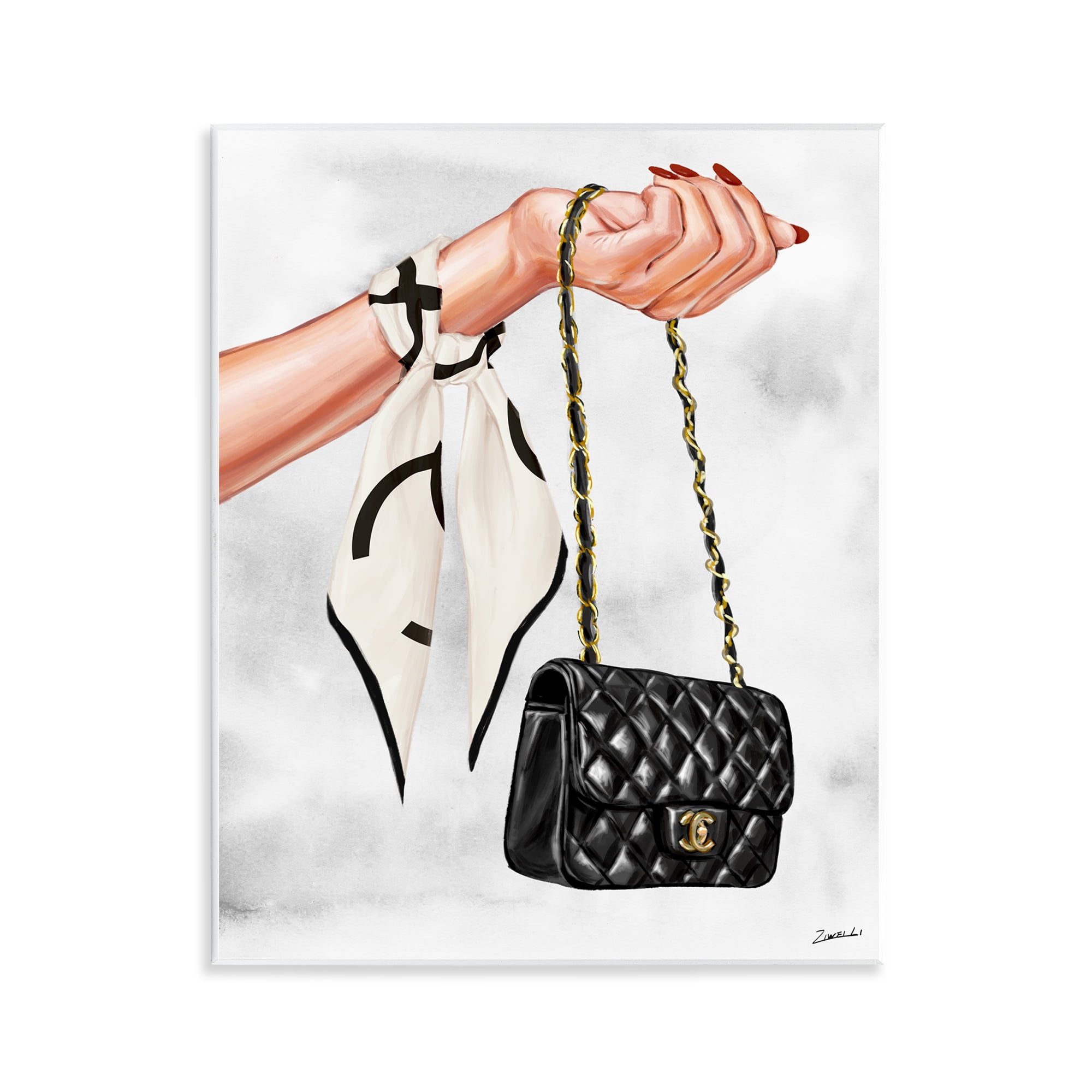 Stupell Industries Black Handbag on Wrist Fashion Painting Unframed Art Print Wall Art, 11 x 14