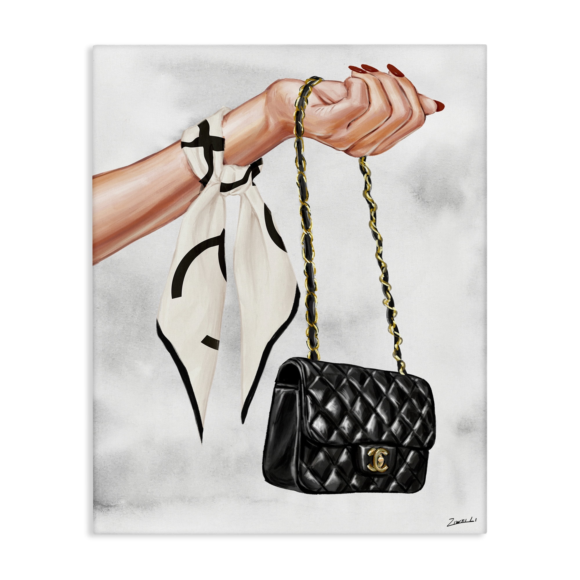 Stupell Industries Black Handbag on Wrist Fashion Painting Wrapped Canvas Art Print Wall Art, 36 x 48