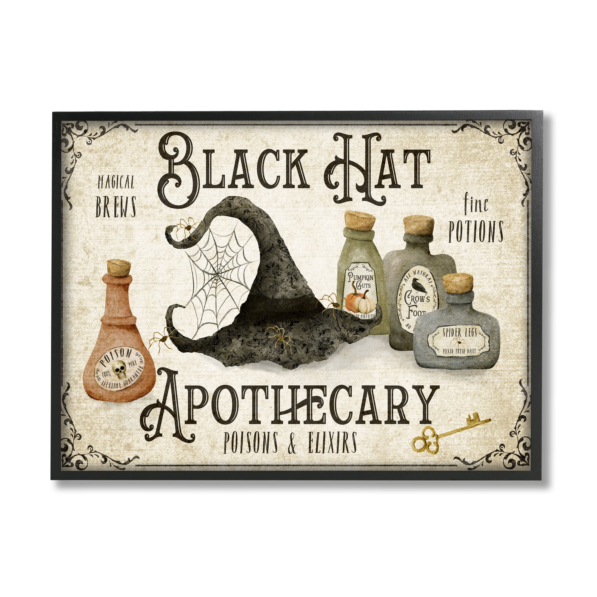 Stupell Industries Black Hat Apothecary Potions Holiday Painting Black Framed Art Print Wall Art, 30 x 24