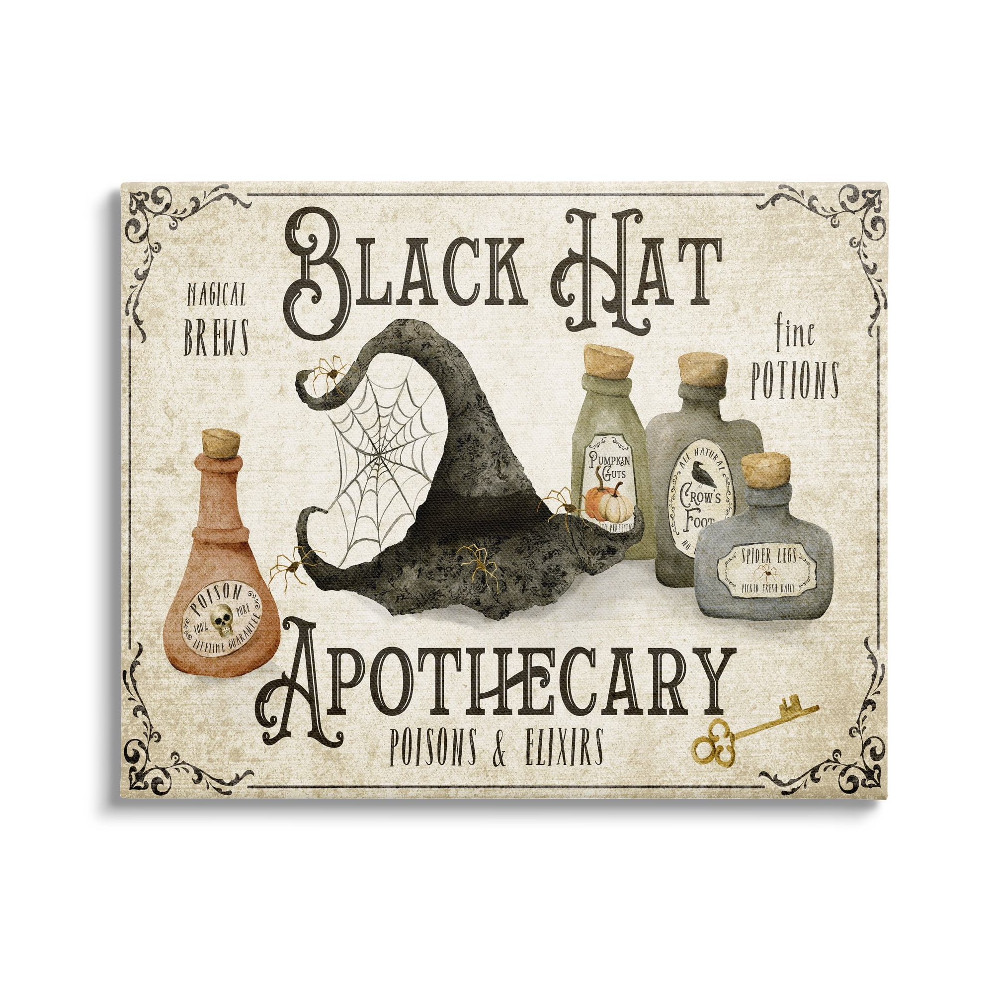 Stupell Industries Black Hat Apothecary Potions Holiday Painting Gallery Wrapped Canvas Art Print Wall Art, 30 x 24