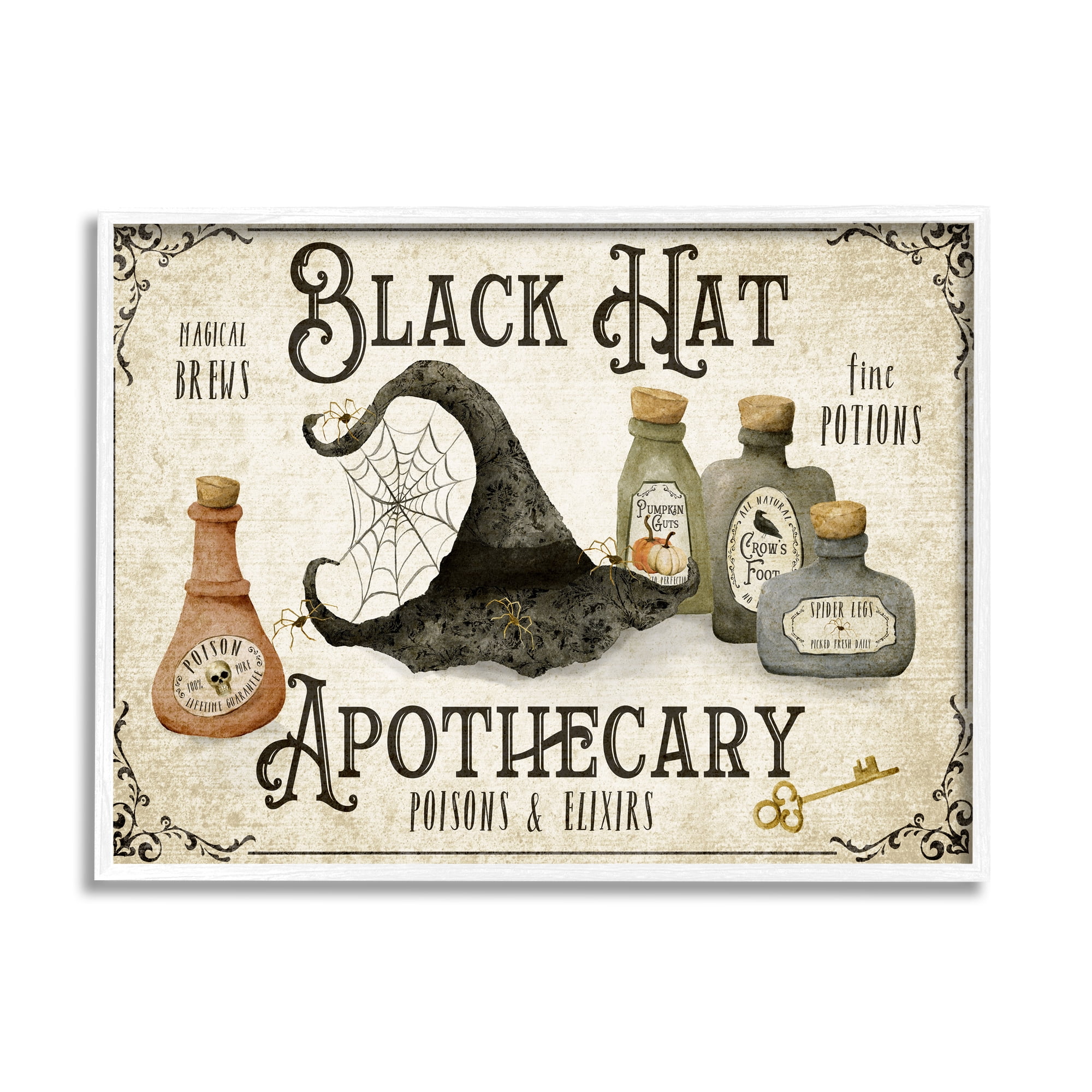 Stupell Industries Black Hat Apothecary Potions Holiday Painting White Framed Art Print Wall Art, 20 x 16