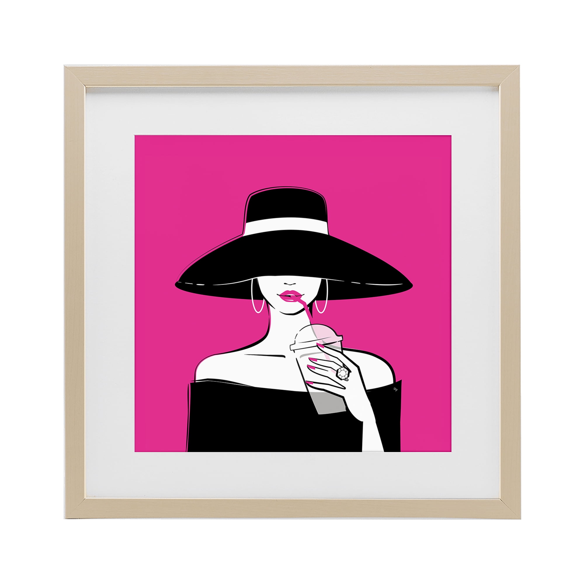 Stupell Industries Black Hat Glamourous Woman Birch Framed Print Under Glass, design by Martina Pavlova