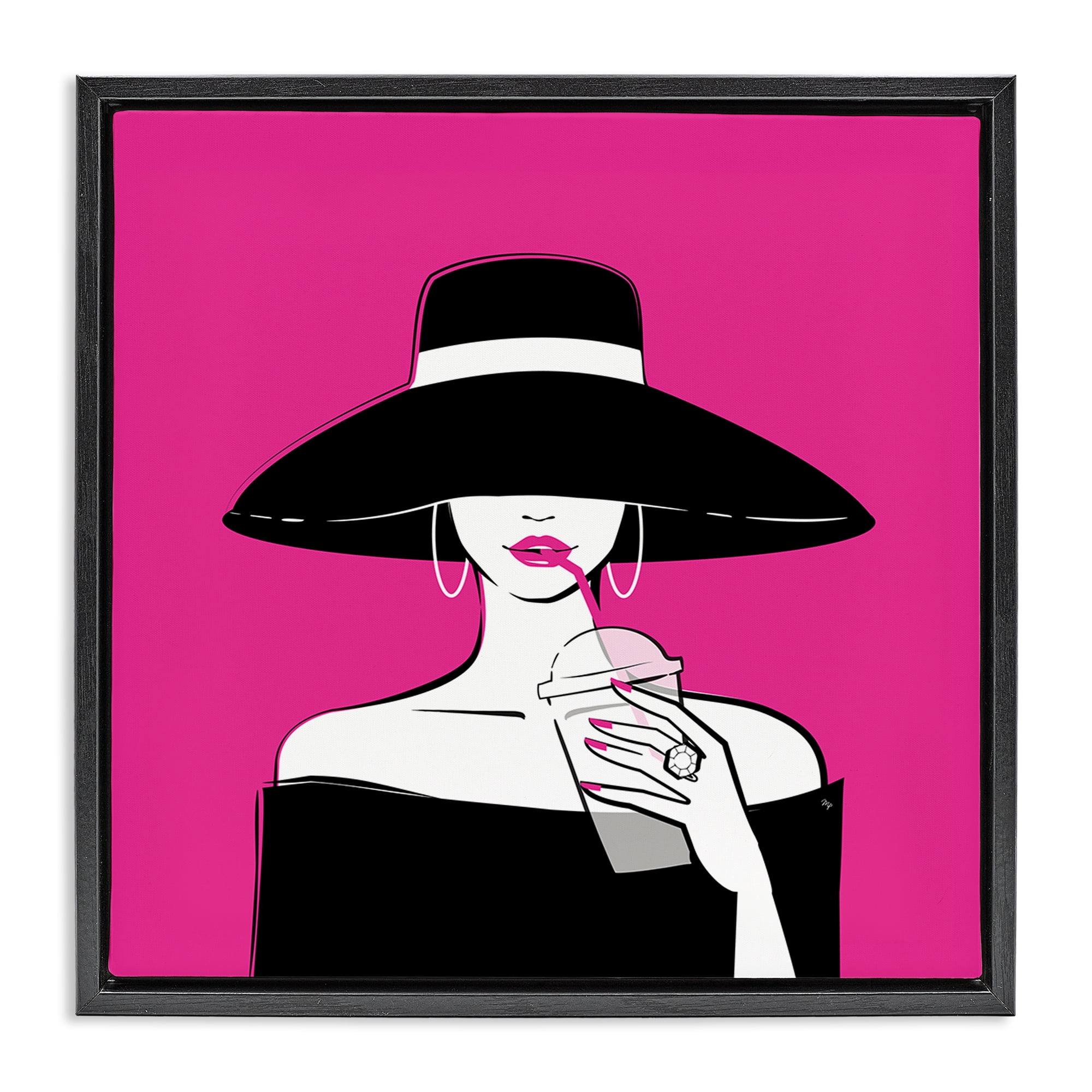 Stupell Industries Black Hat Glamourous Woman Black Framed Floater Canvas Wall Art, design by Martina Pavlova