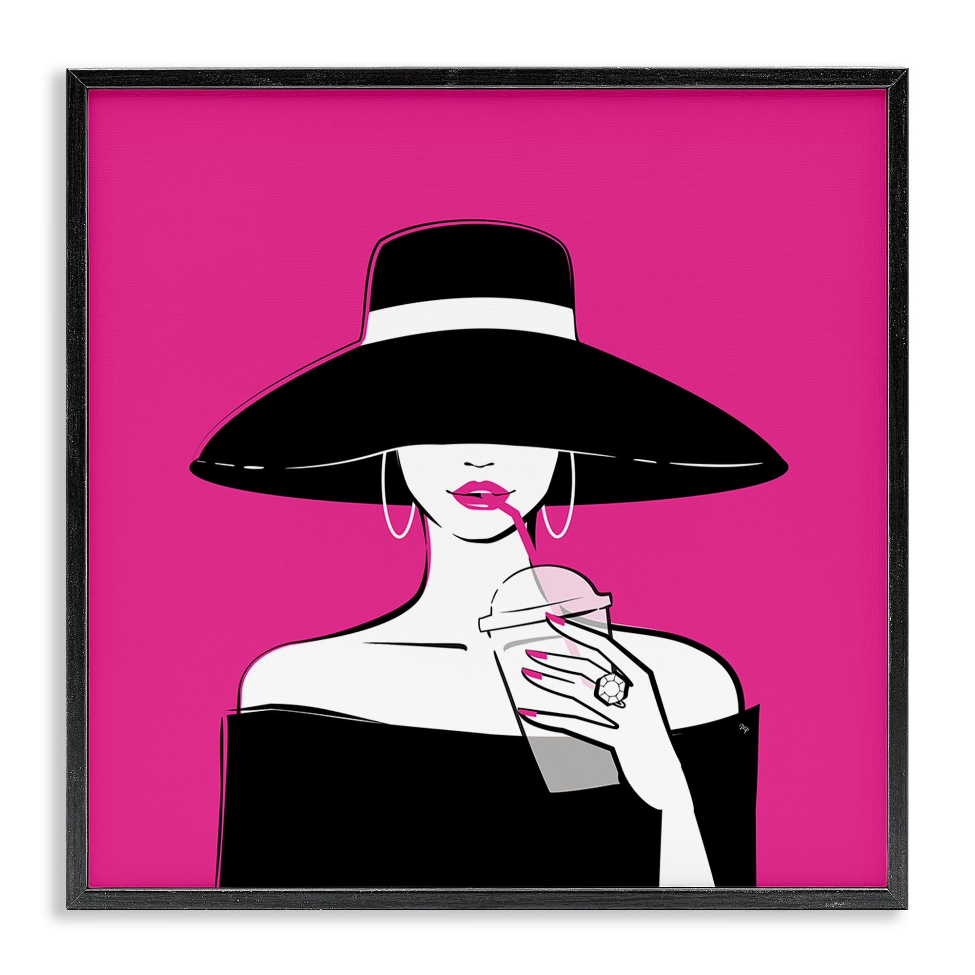 Stupell Industries Black Hat Glamourous Woman Black Framed Giclee Art, design by Martina Pavlova