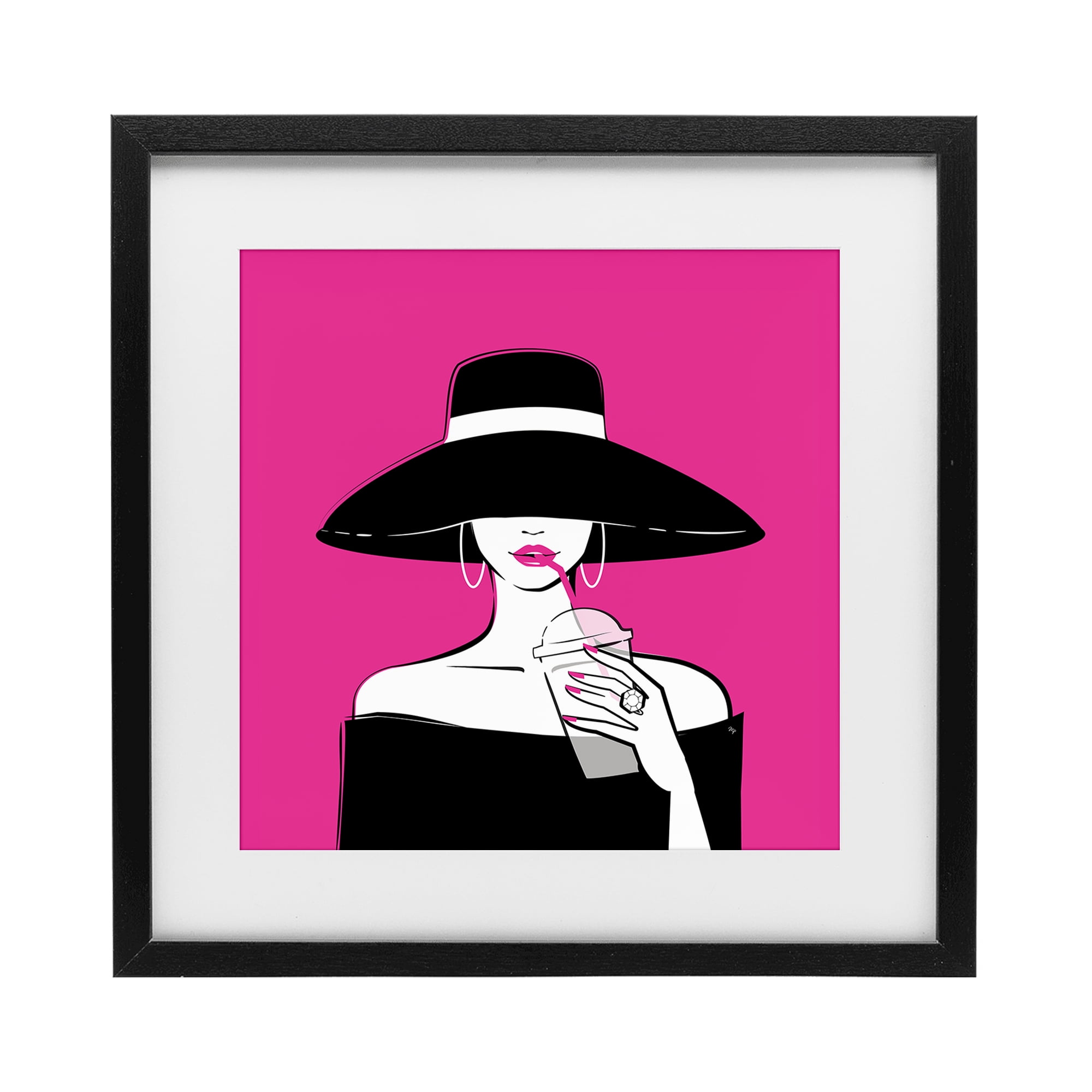 Stupell Industries Black Hat Glamourous Woman Black Framed Print Under Glass, design by Martina Pavlova
