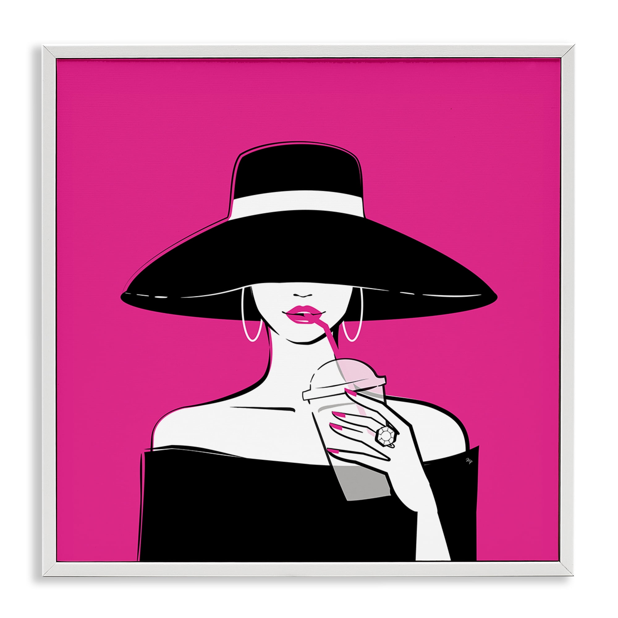 Stupell Industries Black Hat Glamourous Woman White Framed Giclee Art, design by Martina Pavlova