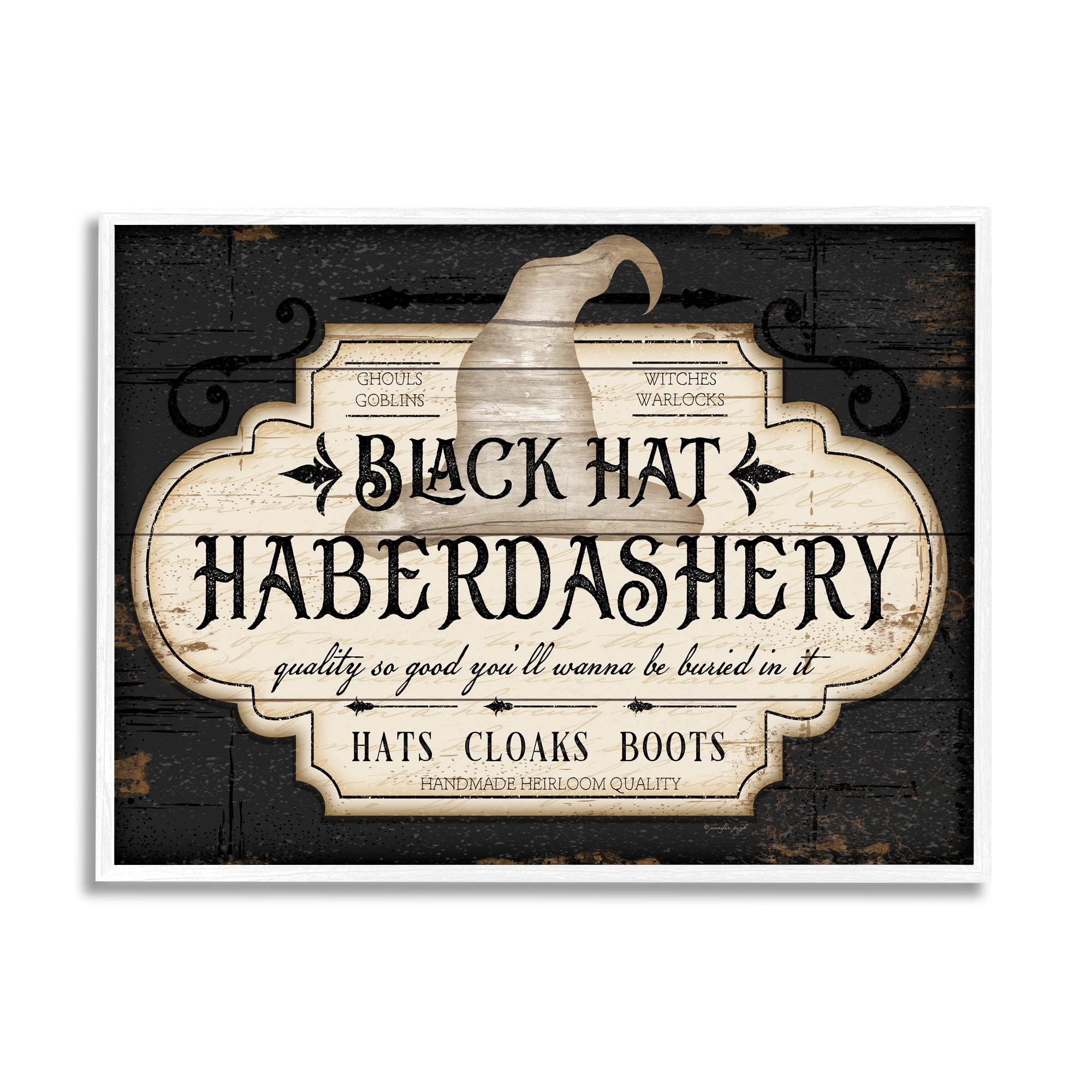 Stupell Industries Black Hat Haberdashery Halloween Sign Spooky Heirloom Quality, 20 x 16, Design by Jennifer Pugh
