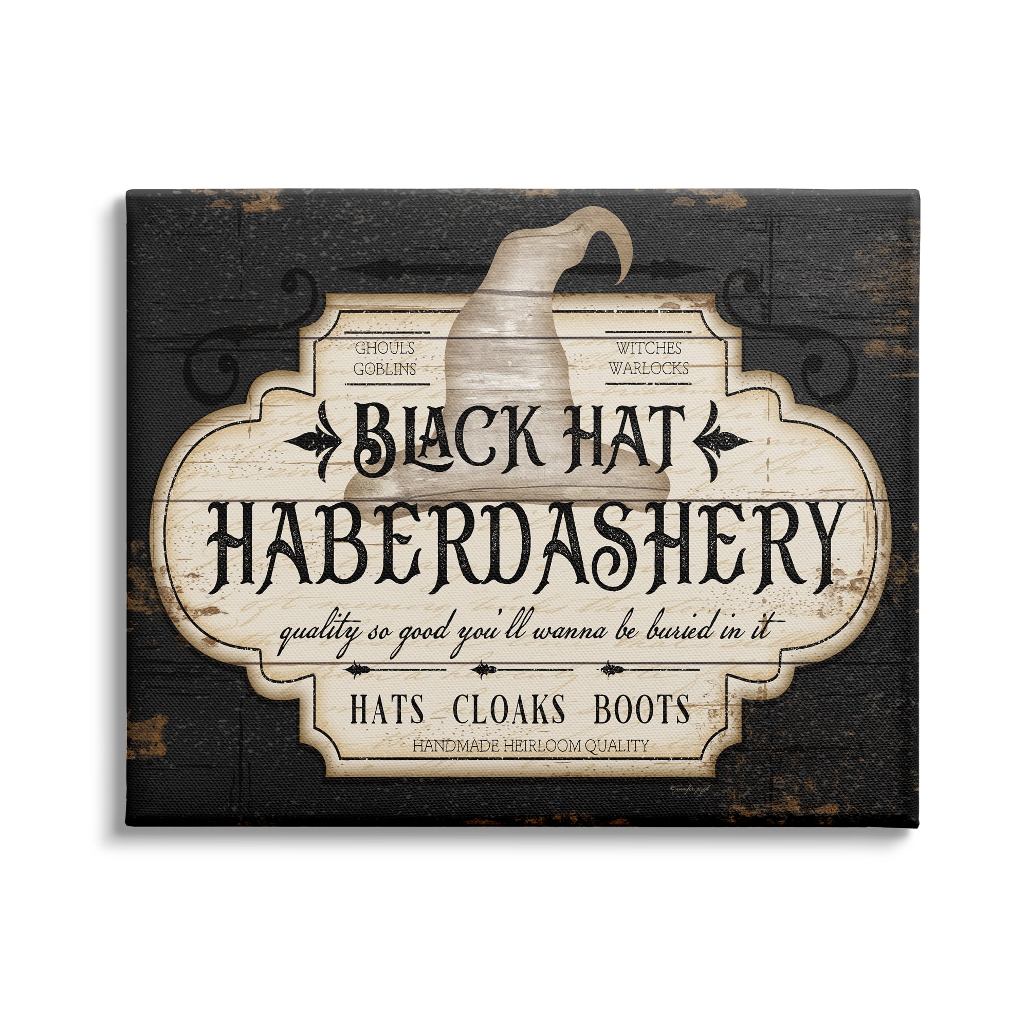 Stupell Industries Black Hat Haberdashery Halloween Sign Spooky Heirloom Quality, 48 x 36, Design by Jennifer Pugh
