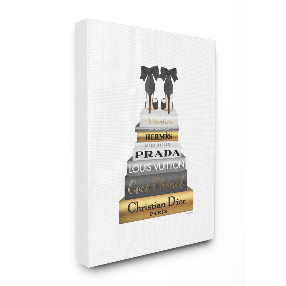 Stupell Industries Black Heels Gold Bookstack Glam Fashion Watercolor Design Canvas Wall Art by Amanda Greenwood